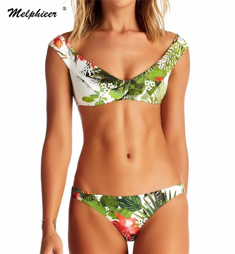 

Melphieer Lady's Green Leaves Bikini Set Girls Brazilian Swimsuit Strappy Biquini Sexy Swimwear Bathing Suit Maillot De Bain S-L