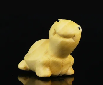 

2.4" China Box-wood Hand-carved Animal Lovable Tortoise Longevity Turtle Statue