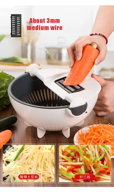 9 In 1 Multifunction Vegetable Cutter with Drain Basket Magic Rotate  Colander Vegetable Portable Slicer Chopper Vegetable Tools - AliExpress