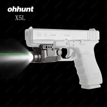 

ohhun Tactical LED Flashlight X5L White Light 190 lumens Integrated Green Laser Sight 20mm Picatinny Rail Shooting Hunting Light
