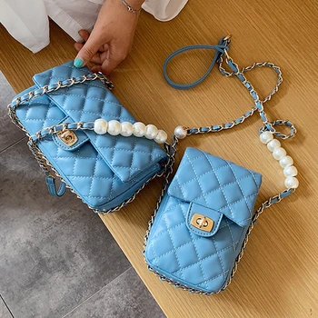 

High Quality Leather Women Messenger Bags Fashion Chains Crossbody Bags For Ladies 2020 New Small Purses Pearl Shoulder Bags