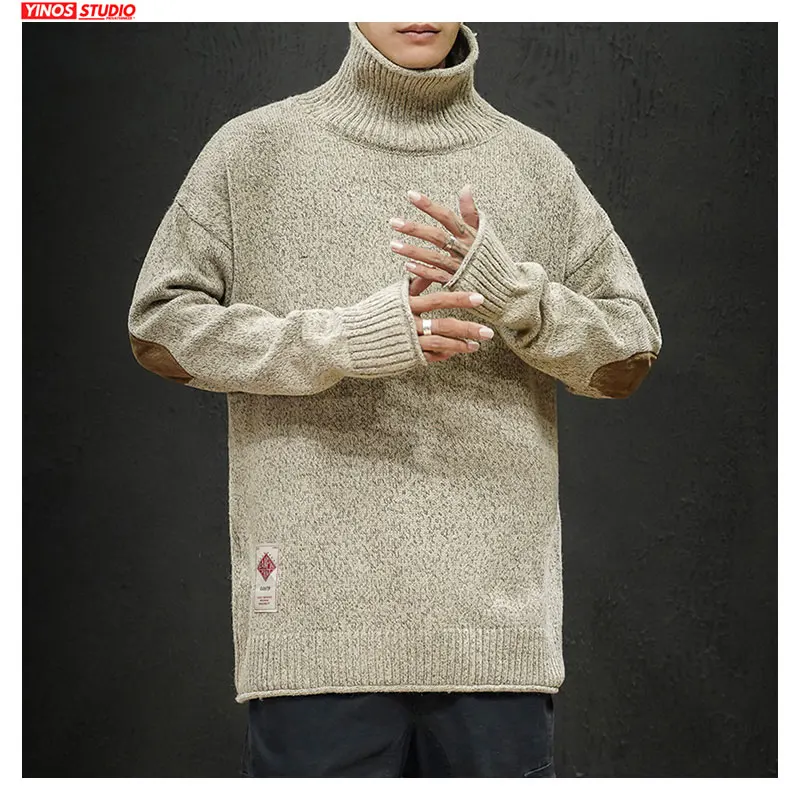 

Dropshipping 2020 Male Loose Turtleneck Pullover Streetwear Causal High Collar Sweater Baggy Thicken Long Sleeve Swearters