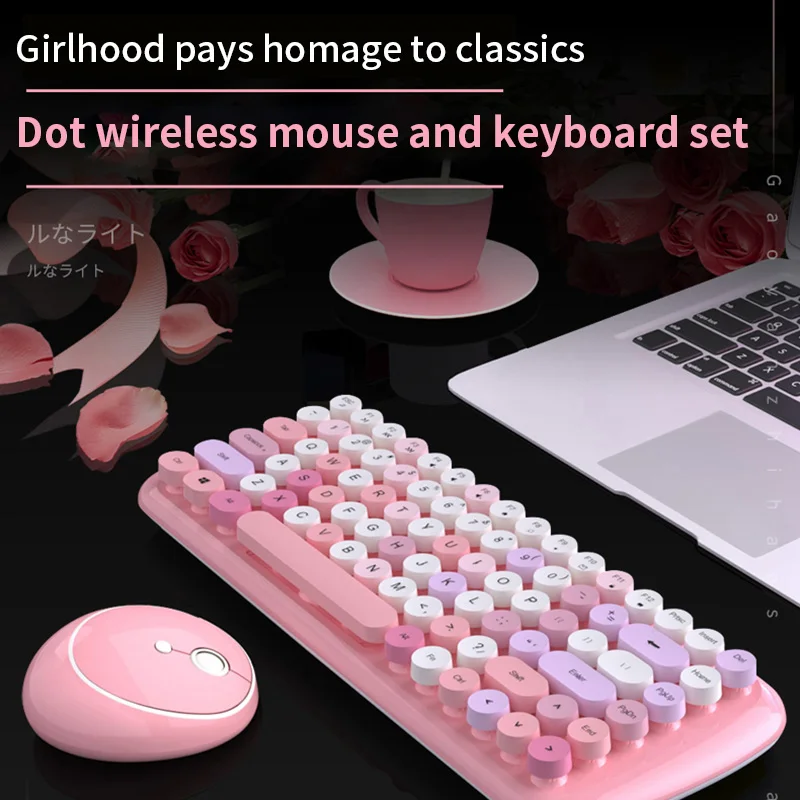 Беспроводная bluetooth-клавиатура, мышь, набор, милый стимпанк 2,4G, беспроводная мышь, 1600 dpi, положение, Ретро стиль, цветная 84 круглая клавиатура