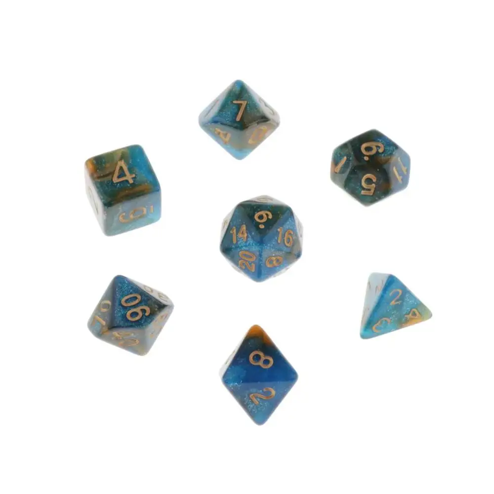 MagiDeal, 7 штук, многогранные кости для подземелий и драконов, D20, D12, D10, D8, D6, D4, настольные игры+ вечерние кубики - Цвет: 7Pcs Blue Orange