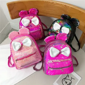 

Shining Sequins Backpack Girls Travel School Bag Children Bowknot Zipper Mini Backpack