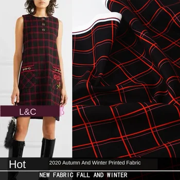 

2020 autumn and winter new digital printed red tartan clothing skirt handmade DIY fabric customization