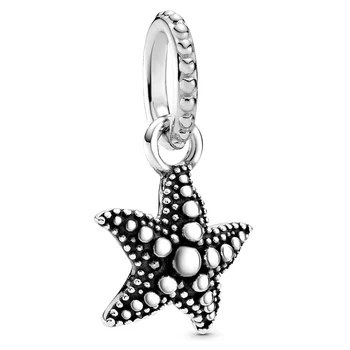 

New 925 Sterling Silver Bead Charm Vintage Beaded Starfish Pendant Beads Fit Bracelet Bangle Diy Jewelry