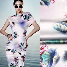 118 см шириной 19 мм с принтом лотоса 93% шелк и 7% спандекс стрейч шелк атласная ткань для летнего платья куртка D1082