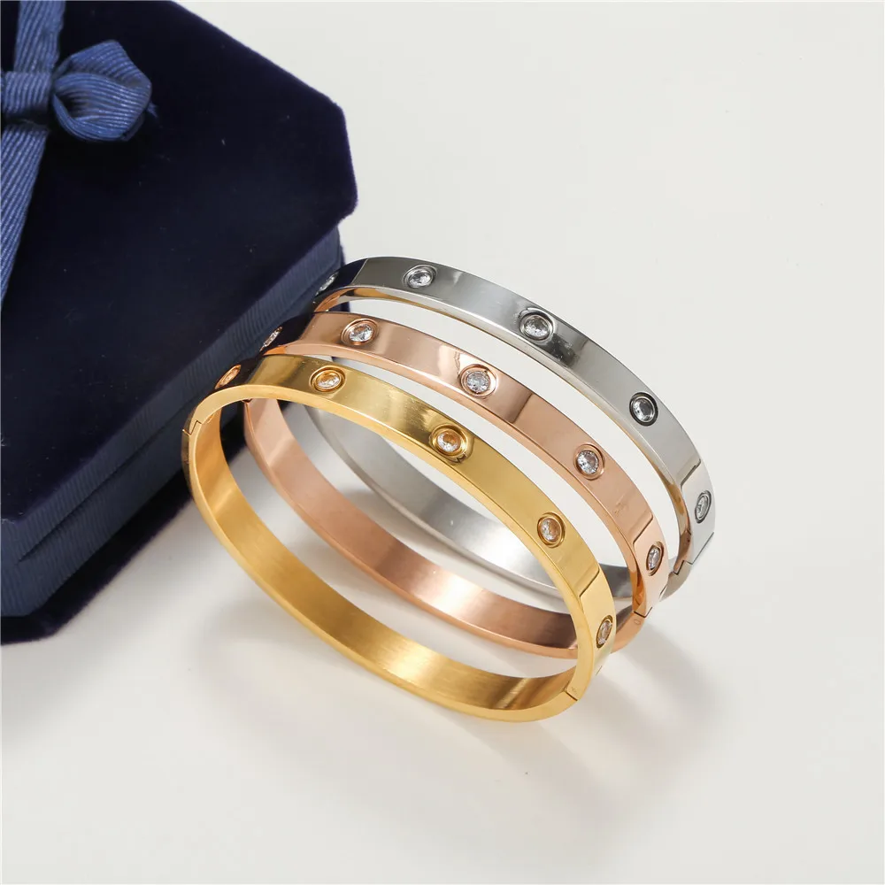 Stainless Steel Cuff Bracelets Bangles For Women Fashion CZ Charm Women Bangle Jewelry Accessories Crystal Bracelet lover Gift 3