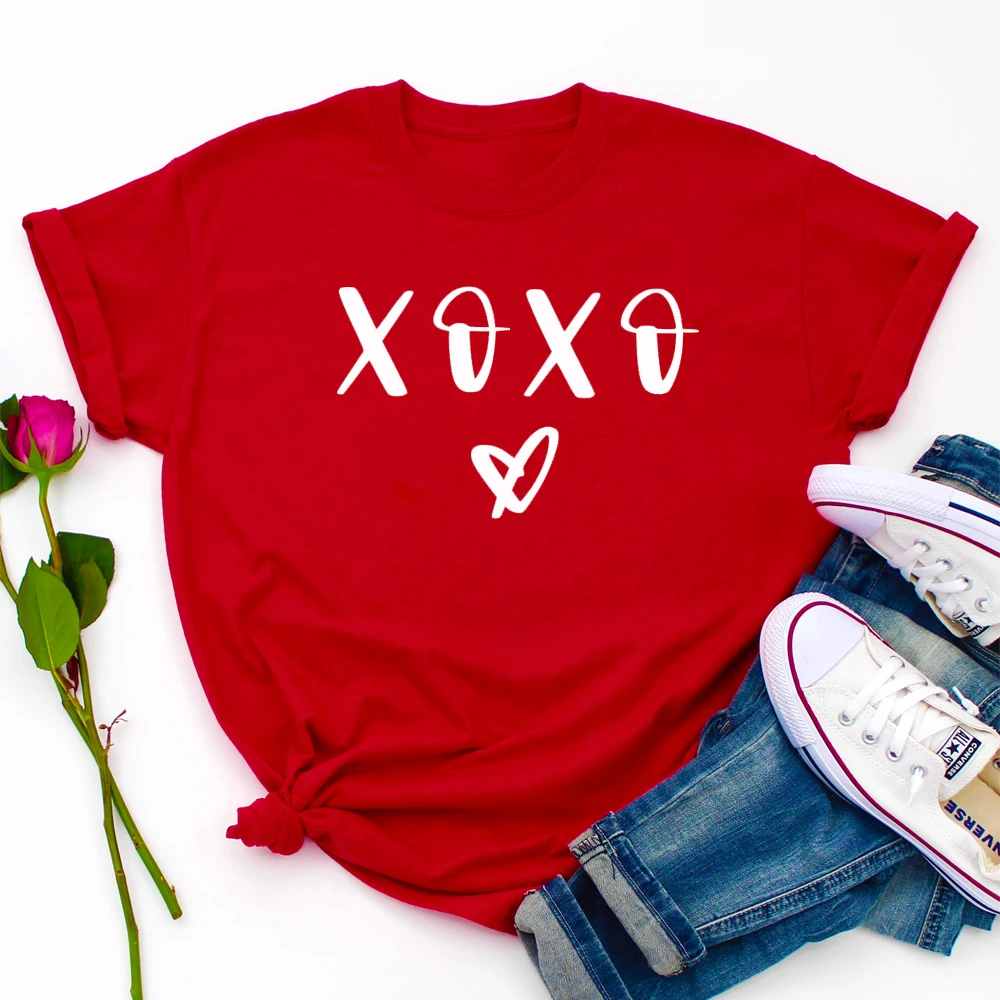 XOXO футболка с принтом сердца забавная Женская Подарочная на День святого
