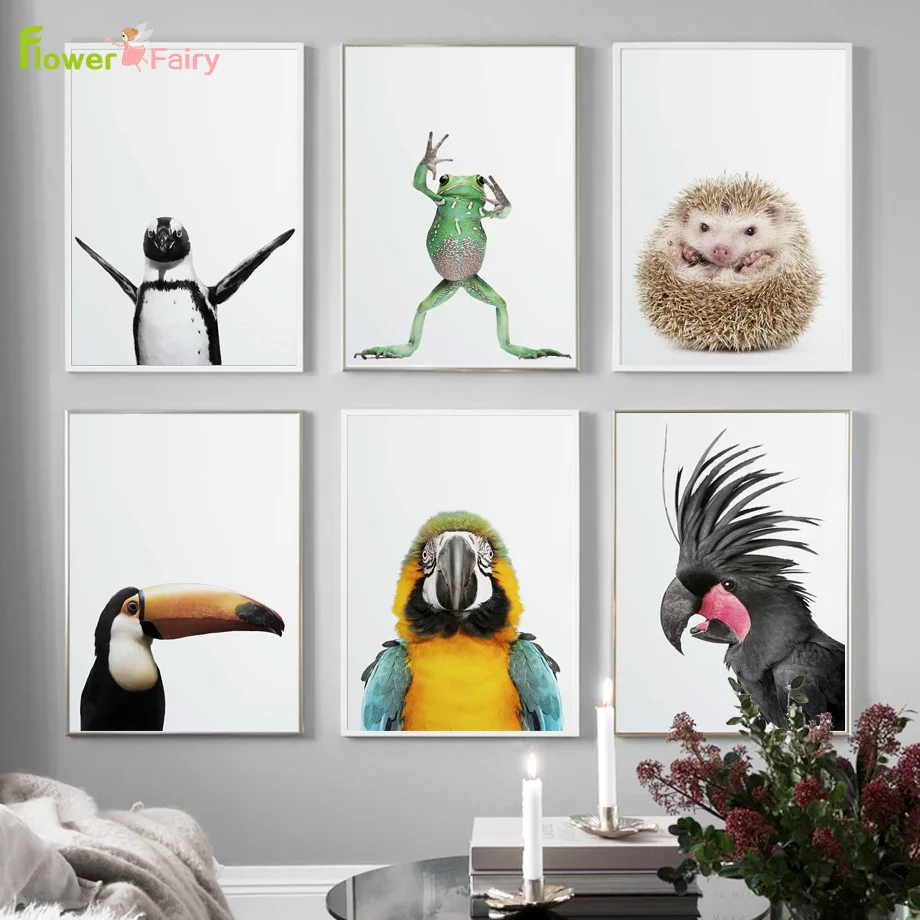 

Parrot Animals Wall Art Canvas Painting Cuadros Frog Nordic Poster Print Penguin Wall Pictures For Living Room Hedgehog Unframed