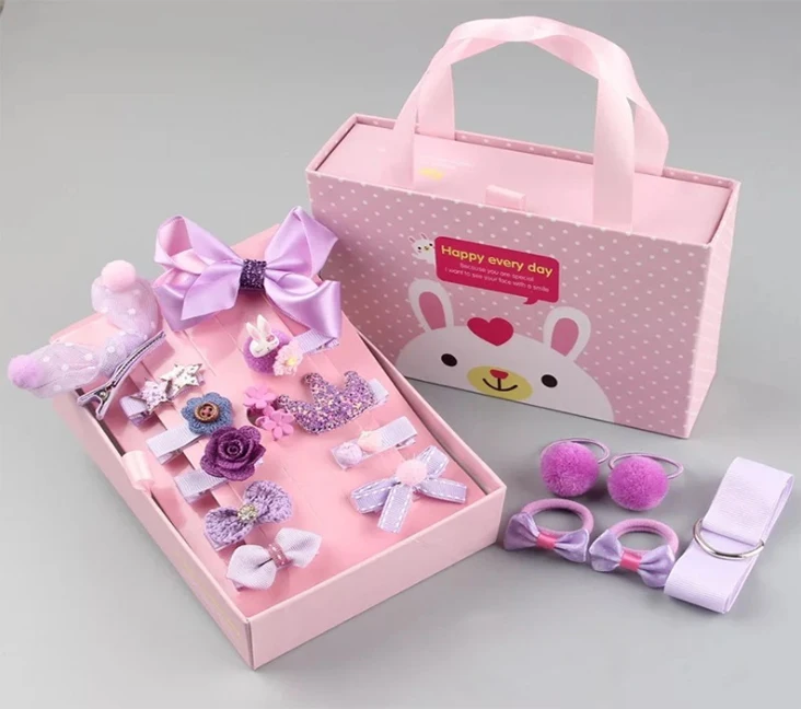 Gift Box-D 18 шт./кор. милые женские аксессуары для волос комплекты повязка на голову подарки комплект с бантом для маленькой девочки Заколки Принцесса ободки для волос заколки для волос - Цвет: Gift Box-D