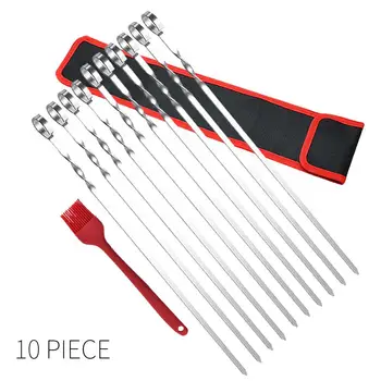

17” Reusable Barbecue Skewers Kabob Skewers Set BBQ Skewers Cooking Outdoors Bake Brush Shish Grilling Camp Picnic Roast Fork