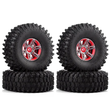 

4Pcs 1.9inch Beadlock Wheel Rim & 1.9 Rubber Tires Set for 1/10 RC Crawler Axial SCX10 90046 RC Car Parts