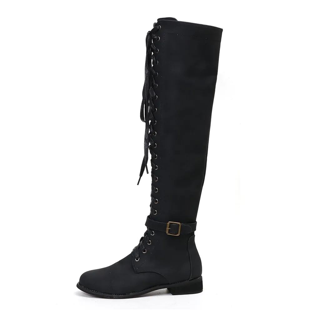 Оригинальные кожаные женские туфли ручной работы на низком каблуке в стиле ретро; высокие рыцарские сапоги на шнуровке; Прямая поставка; 20