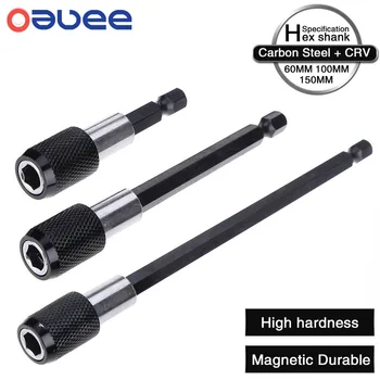 Oauee 1/4 Inch Hex Shank Quick Release Screwdriver Magnetic Bit Holder with Adjustable Collar Extension Bar 60mm 100mm 150mm