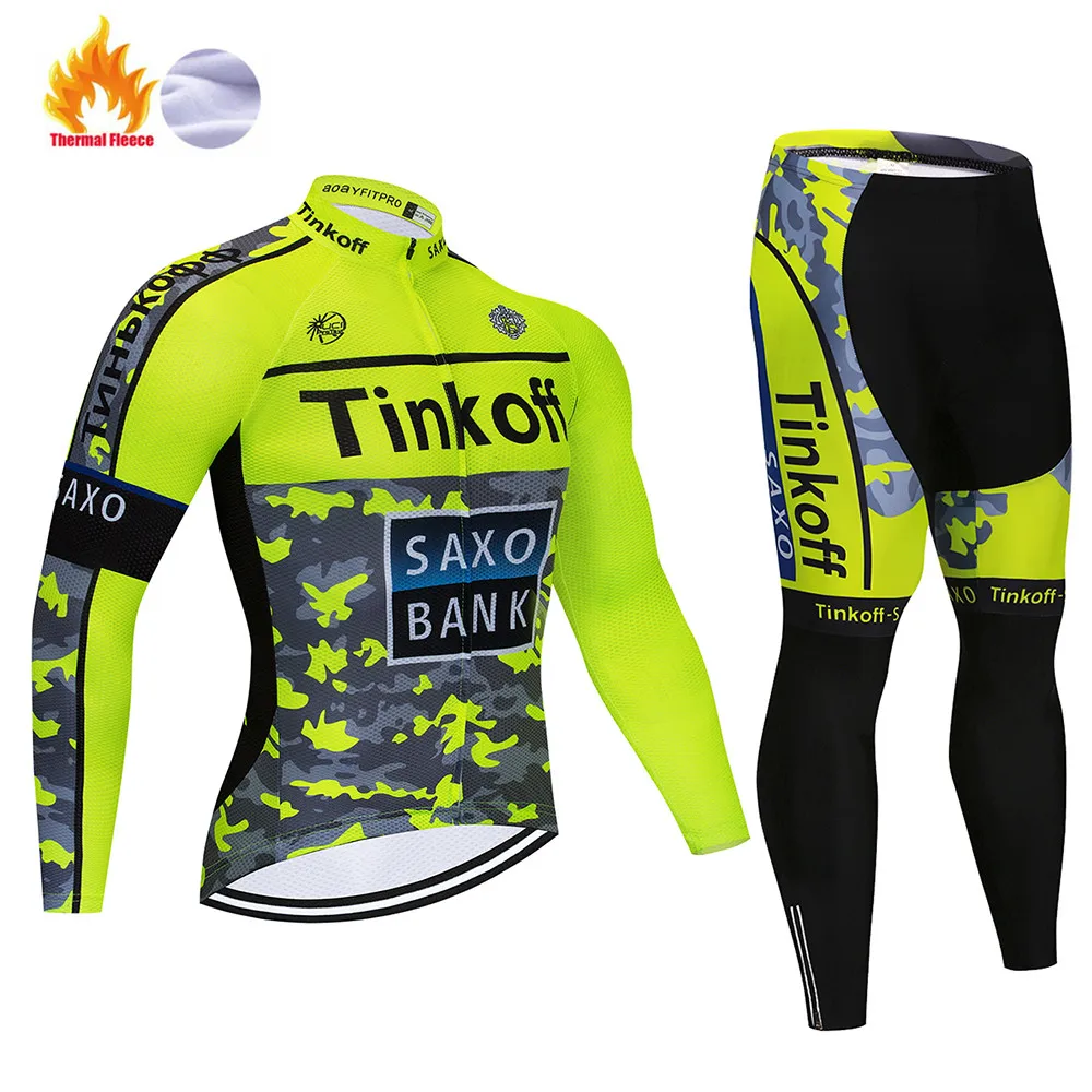 Зима Saxo bank Tinkoff термо флис Велоспорт Джерси Ropa Ciclismo MTB длинный рукав сохраняет тепло велосипед одежда велосипедная одежда - Цвет: Winter suit