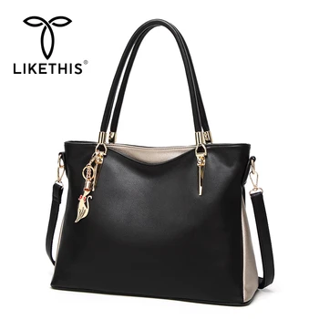

LIKETHIS PU Leather Handbag Lady Large Women Bags Shoulder With Pockets Soft Solid Torebki Damskie Sac Main Femme Сумка Женская