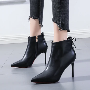 

Sexy Women Boots Office Lady Pointed Toe Ankle Boots Zip Tie High Heels Winter Shoes Party Dress Boots Footwear Martin Booties