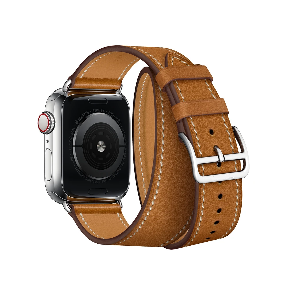 Для Apple Watch Series 5 4 3 2 1 44/40/42/38 мм подолом логотип на застежка из кожи Swift двойной один за туром ремешок для наручных часов iWatch - Цвет ремешка: Brown