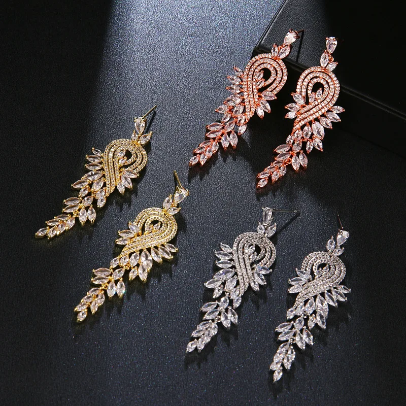 Dangle earrings Ekopdee Elegant Zirconia Dangle Long Earrings For Women Luxury Silver Color Cubic Zircon Large Earring Wedding Jewelry Gift drop earrings pendant earrings long earrings