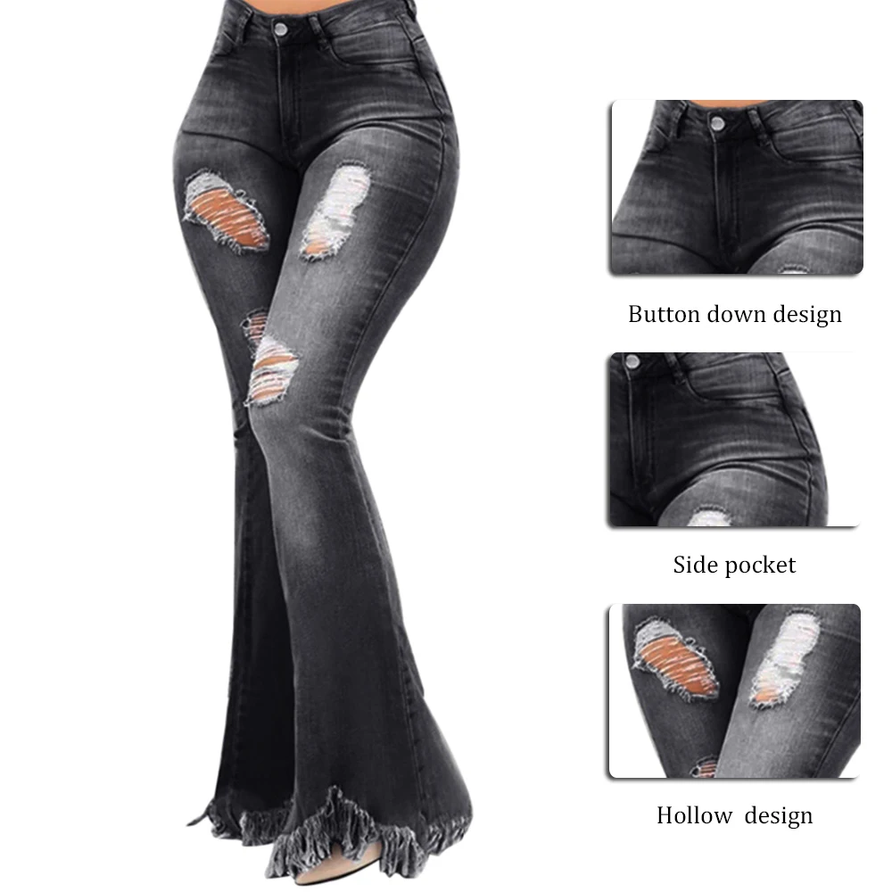 WENYUJH расклешенные женские джинсы с высокой талией, с бахромой, джинсовые обтягивающие штаны, женские Стрейчевые джинсы, женские широкие джинсы, расклешенные брюки, одежда