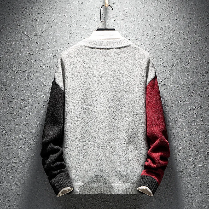 Hot Autumn Fashion Casual Streetwear Sweater Mens O-Neck Patchwork Knitted Sweter Men casual Sweaters Pullover Men