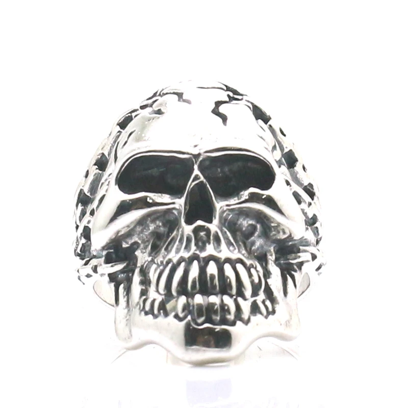 

Unisex 925 Silver Cool Punk Gothic Polishing Evil Demon Skull Ring Newest