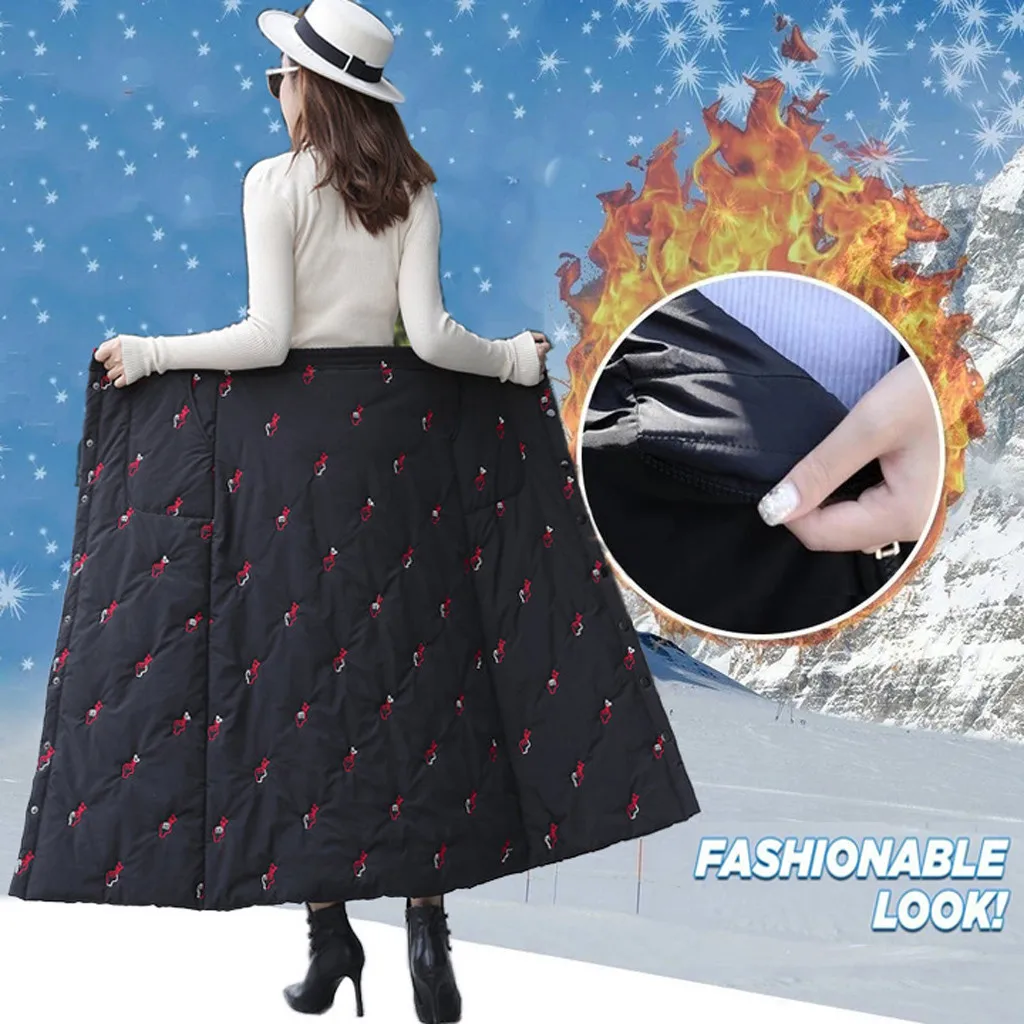 Женская Толстая теплая длинная трапециевидная Юбка с высокой талией и пуговицами, черная теплая пуховая Юбка, Юбка, Женская Юбка, Прямая поставка