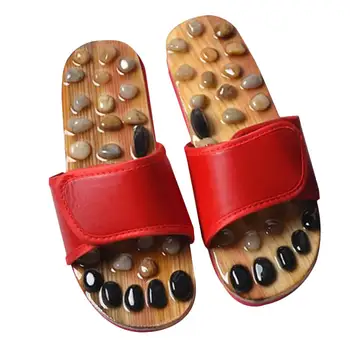 

Styling Massage Slippers Foot Massager Shoes Shiatsu Relax Sandals Natural Cobblestone Stones Shoe (Black&Red)