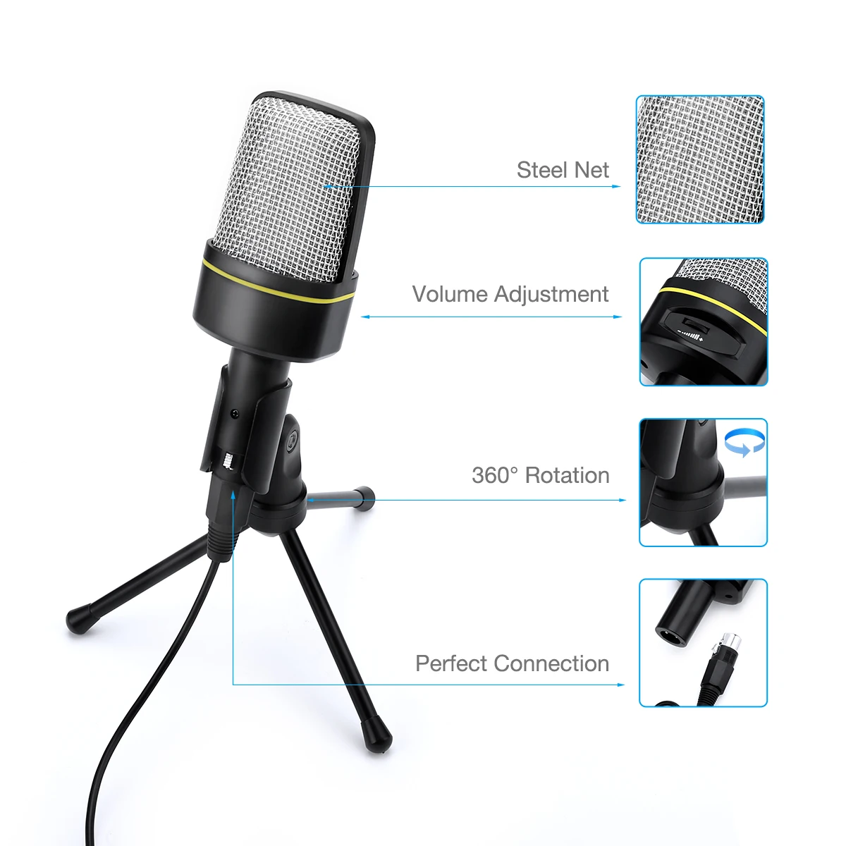 Gravação de estúdio profissional microfone condensador karaoke microfone com suporte para transmissão ao vivo youtube computador portátil pc