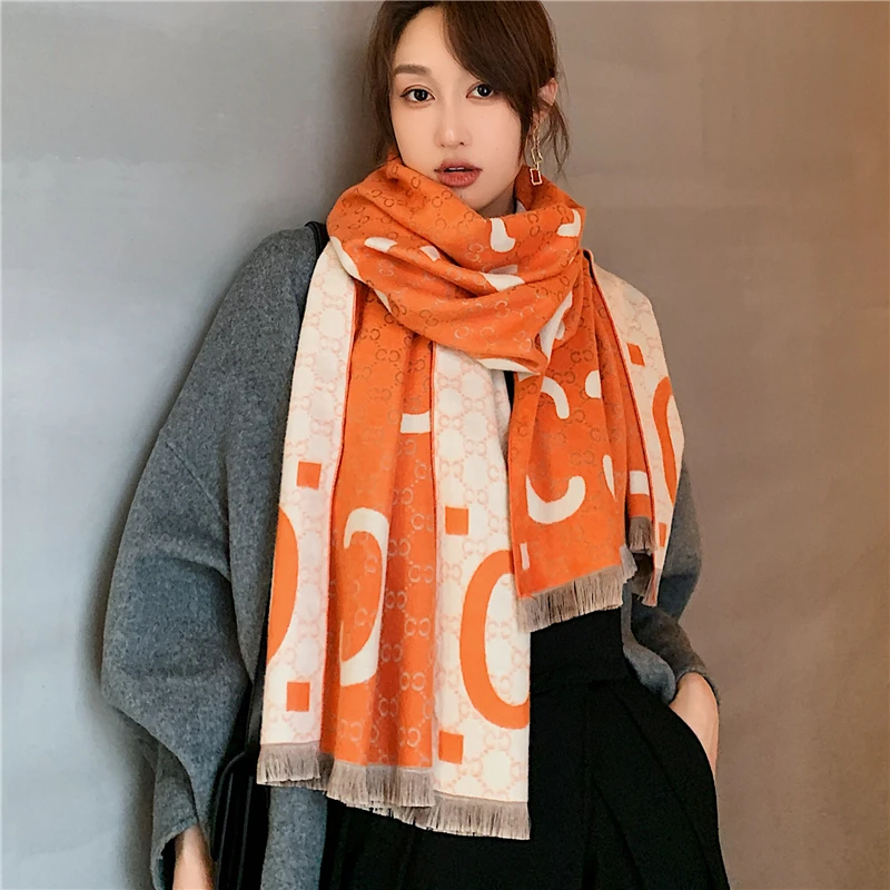 

2020 Designer Lady Winter Scarf Warm Cashmere Pashmina Women Plaid Knitted Shawl Scarves Thick Blanket Female Bandana