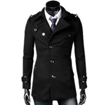 

2019 autumn/winter fashion new men leisure single-breasted trench coat / Men's turn down collar long woolen jacket
