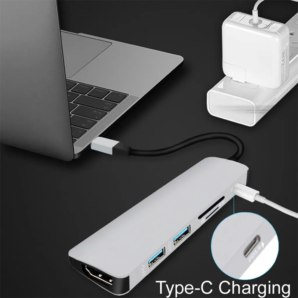 OMESHIN периферийное устройство компьютера концентратор type-C USB 3,0 до 4K HDMI USB 3,0 SD TF кардридер 6в1 концентратор адаптер для ПК