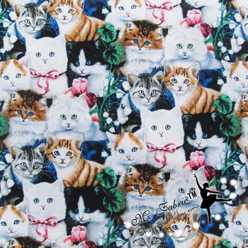 

50*110cm Plain Weave Cotton Christmas Cat Printed Fabric Sewing Material Quilting Patchwork Needlework DIY Handmade Cloth Dress