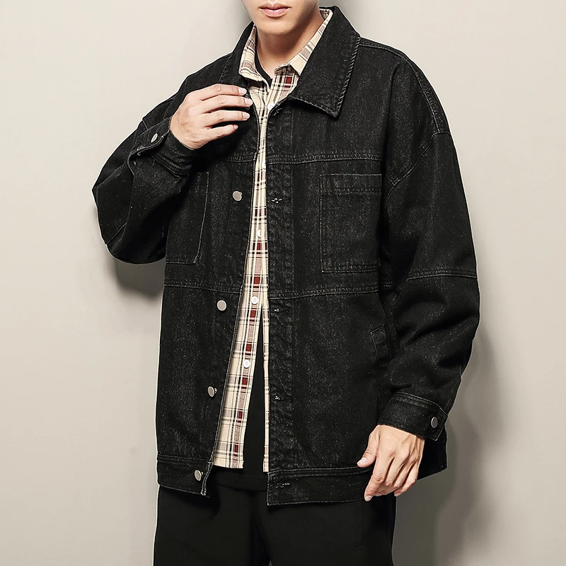 new good size fashion denim jacket lapelSpring fashion loose coupleEmbroidered casual jacket