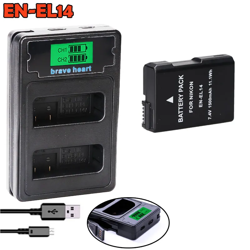 3 шт. EN-EL14 EN-EL14a ENEL14 EL14 батареи+ ЖК-зарядное устройство для Nikon P7800, P7100, D3400, D5500, D5300, D5200, D3200, D3300, D5100, D3100