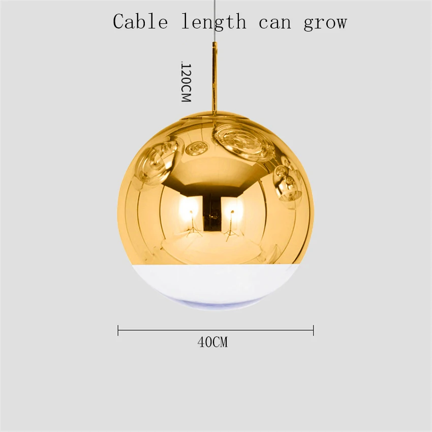 Скандинавский Серебряный Золотой медный абажур, светильник, стеклянный шар, подвесной светильник, круглый светодиодный подвесной светильник, светильник для кухни - Цвет корпуса: Gold 40CM