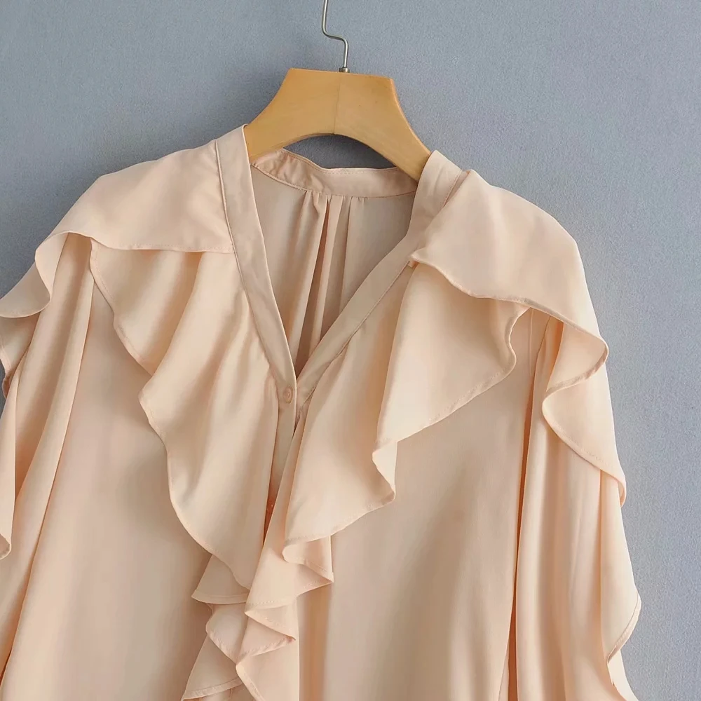 Увядшие английские офисные женские оборки каскадные однотонные свободные blusas mujer de moda кимоно блузка женские топы и блузки