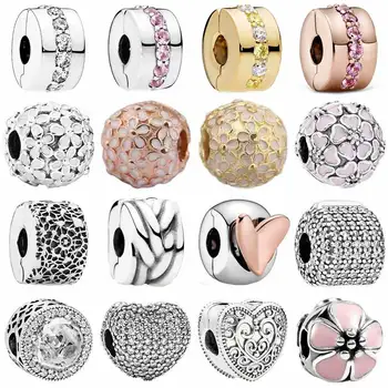 

Real Sparkling Shining Path Daisy Meadow Pave & Freehand Heart Clip Charm 925 Sterling Silver Beads Fit Bracelet DIY Jewelry