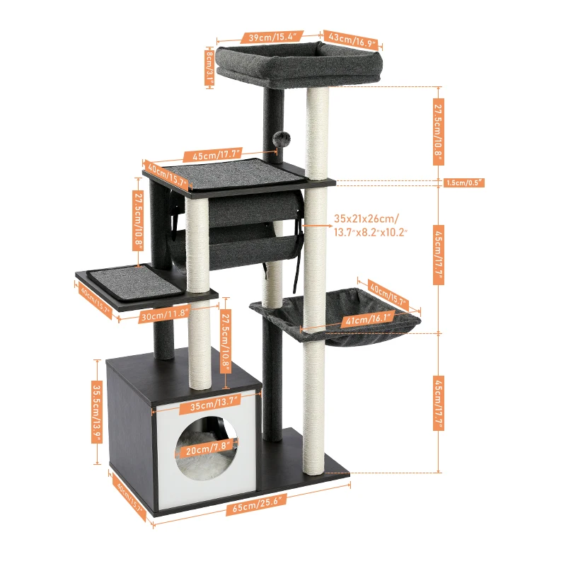 Modern Cat Tree Wooden Multi-Level Tower