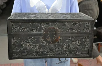 

wedding decoration China Rosewood wood Feng Shui Kirin Foo Dog Lion beast Jewelry storage Box Boxes