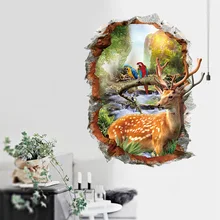 New Style XH7253 3D Wall Stickers with Holes Scenery Sika Deer Stickers Self-Adhesive Bedroom Sofa Background Decoration Wall St