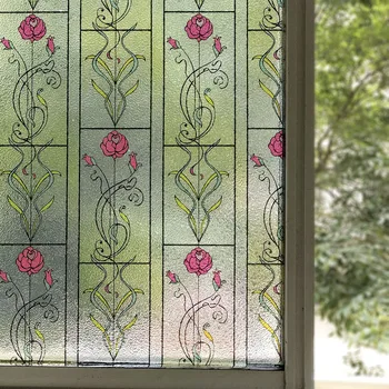 

60*200 Cm Decorative Window Film Vinyl Crystals Glass Stickers Removable Sun Protection Stained Glass Window Cover Rose Iron art