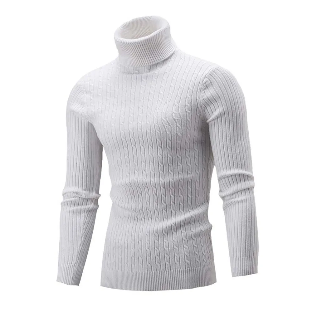 Новые модные свитера зимние мужские тонкие теплые вязаные свитера с высоким воротом джемпер свитер водолазка Топ Мужская одежда Прямая