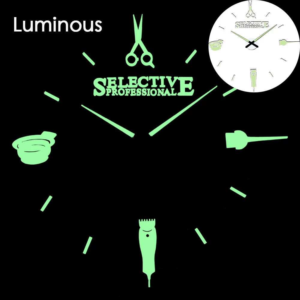 Парикмахерские ножницы для парикмахерского салона DIY настенные часы гигантские настенные часы большая игла бескаркасные парикмахерские большие настенные часы - Цвет: wall clock luminous