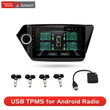 Junsun-sistema de supervisión de presión de neumáticos, sistema de alarma de navegación TPMS Android con 4 sensores internos para Radio de coche, reproductor de DVD