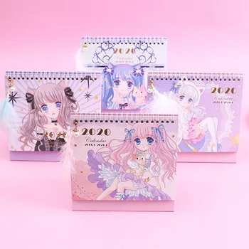 

2020 Lovely Cat and Girl Desk Calendar DIY Cartoon Character Coil Calendars Daily Schedule Planner 2019.09-2020.12