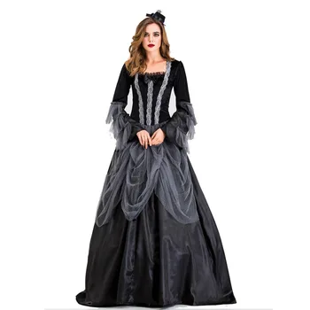 

Palace Vampire Cosplay Halloween Dress Women Medieval Costume Vintage Long Dress Witch Robe Lace Day of The Dead Carnival Party