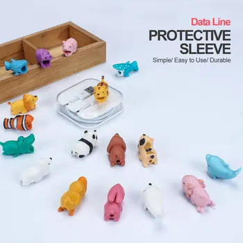 

5pcs/lot Cute Cartoon Animal Bite USB Cable Protector Organizer Data Line Winder Charging Protector For iPhone iPad Cord Panda